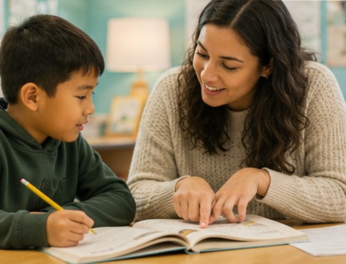Tutor working one-on-one with a young student